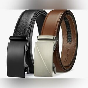 Men’s Brown Leather Ratchet Belt For Dress or Casual w/Adjustable Buckle